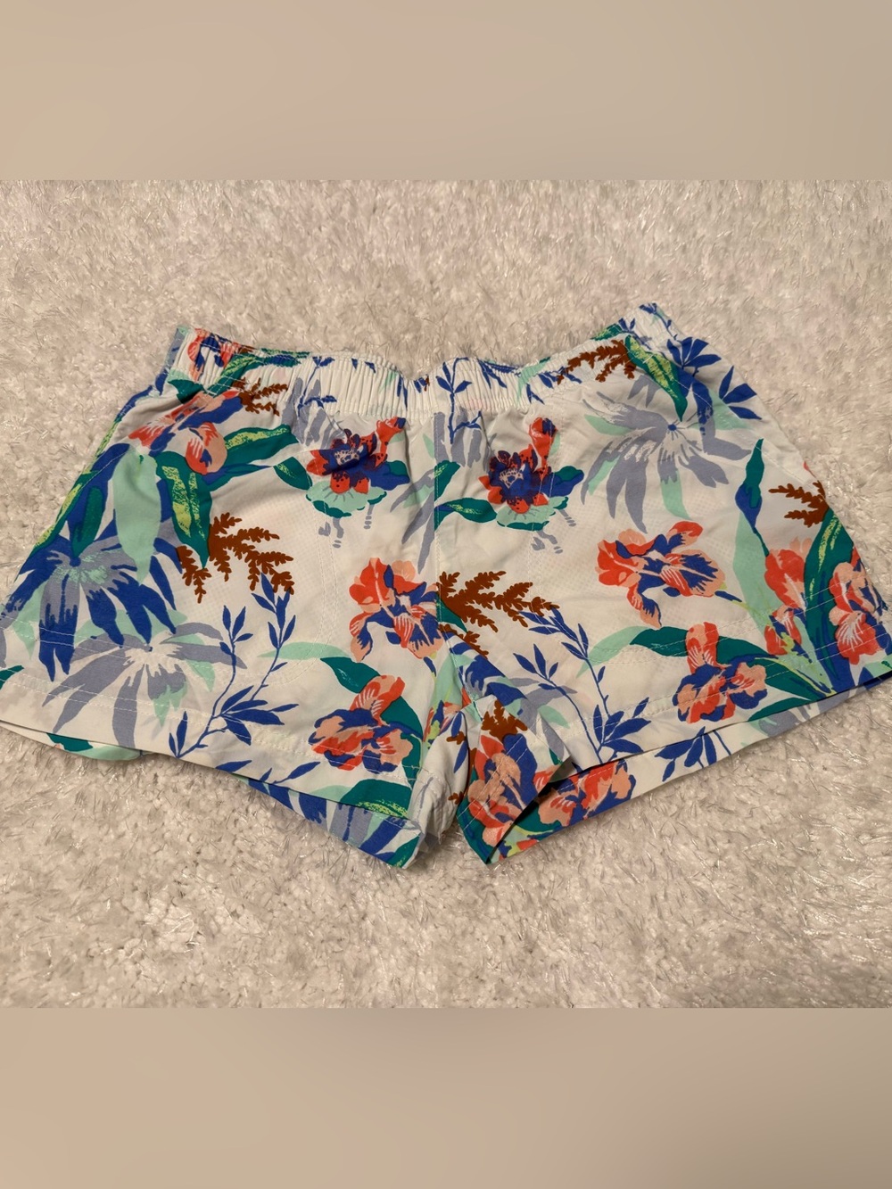 Columbia White Athletic Shorts with Floral Print